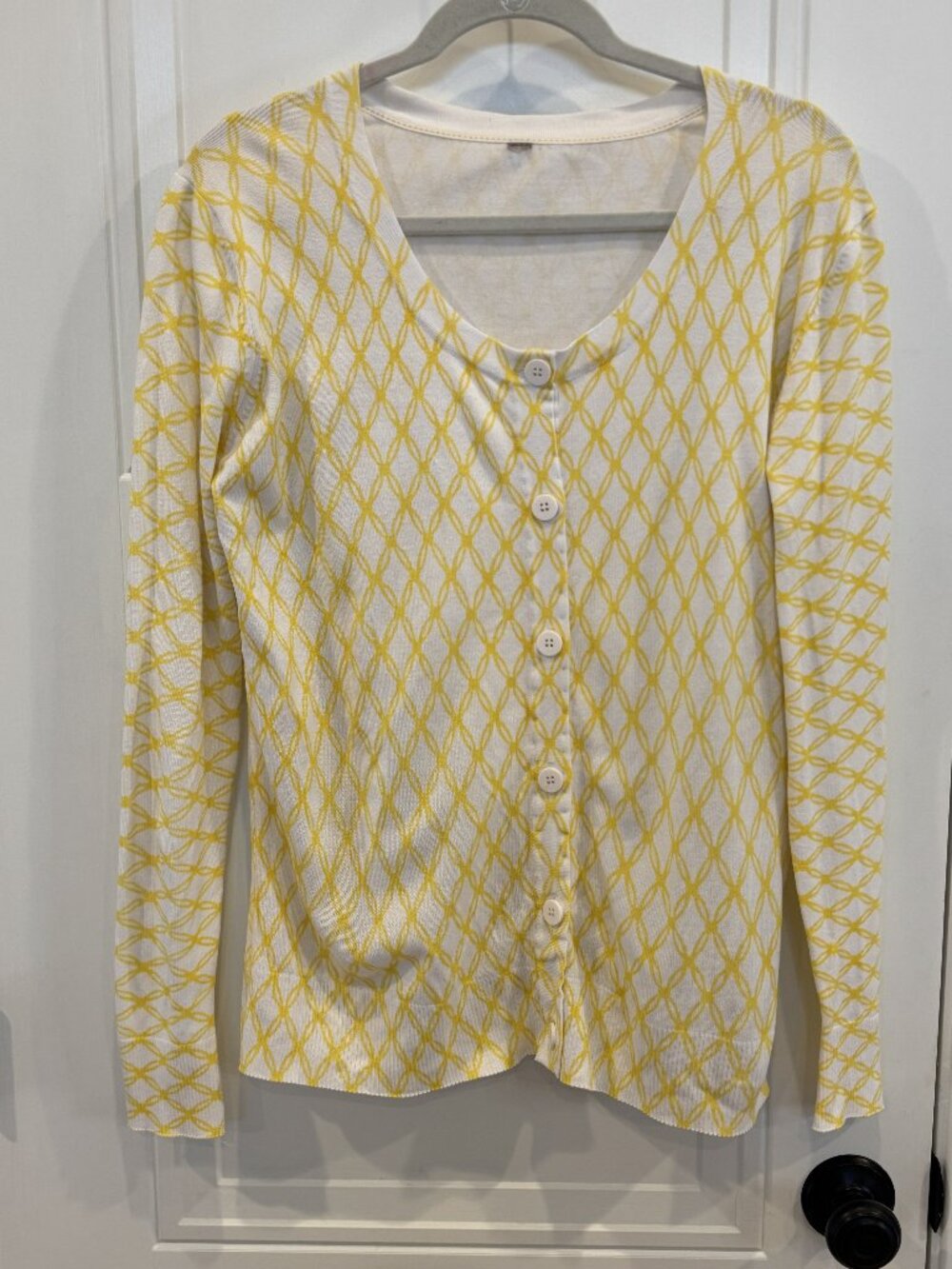 GUC White Button Down Cardigan with Yellow Nautical Rope Design Lightweight